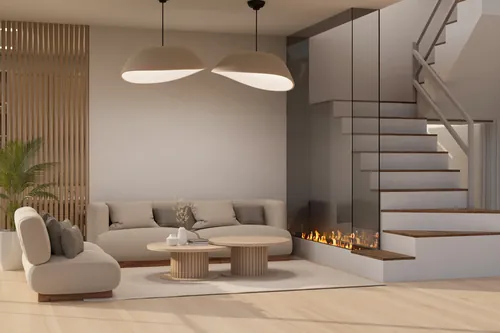 Salón contemporáneo con chimenea integrada en la pared principal